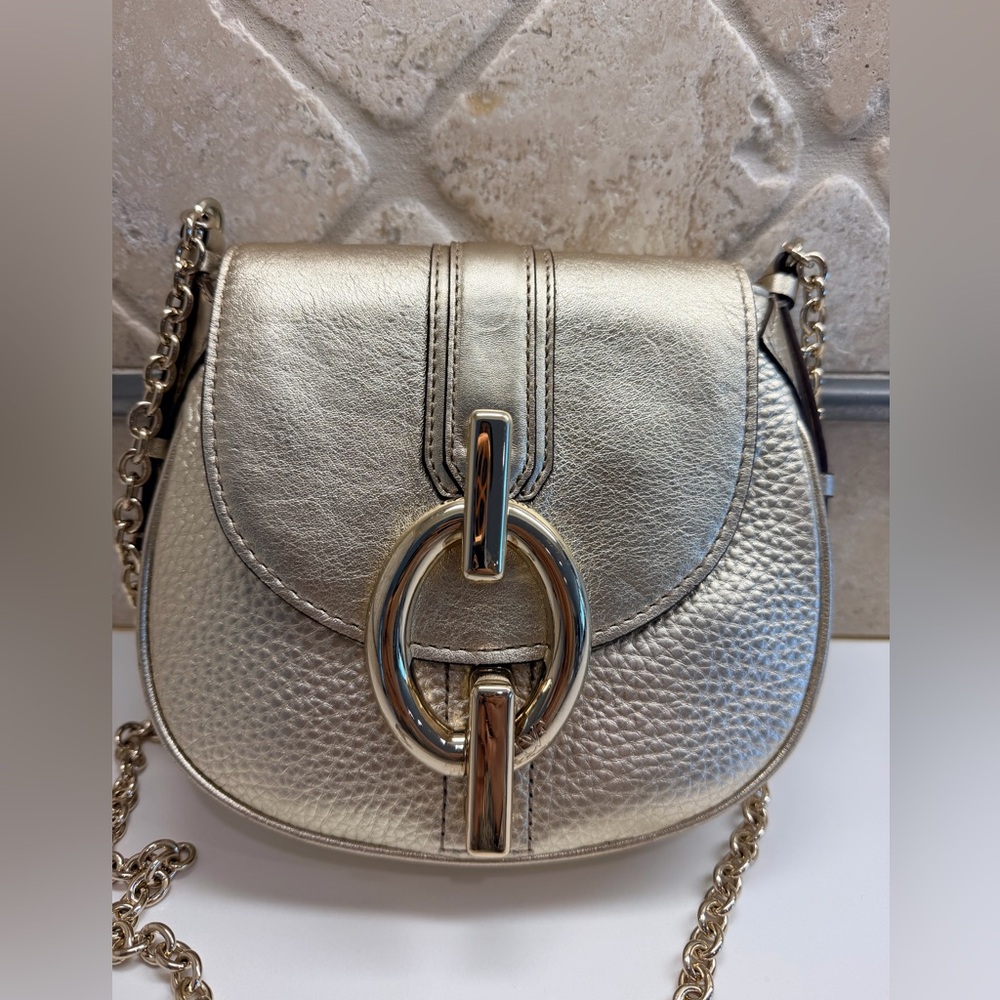 Diane von Furstenberg DVF Elegant Gold Chain Pebbled Leather Shoulder Bag